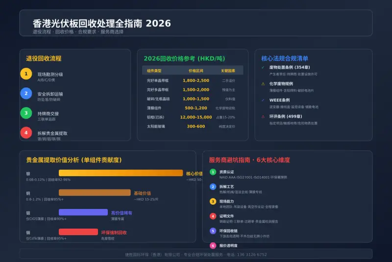 香港光伏板回收处理全指南2026｜退役流程、回收价格、合规要求、服务商选择